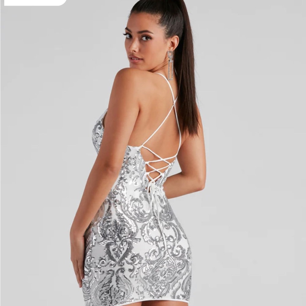 White and silver homecoming dress